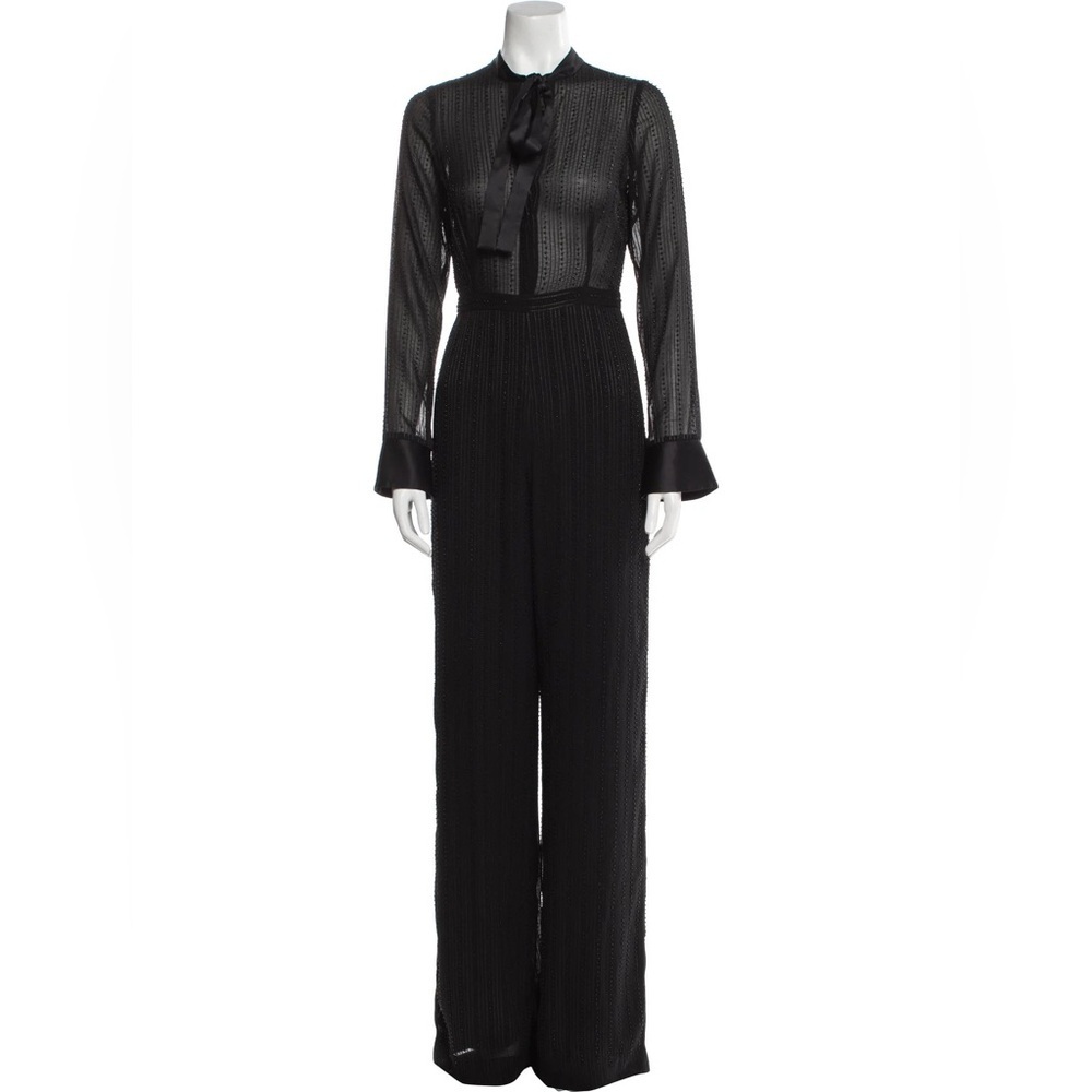 Alexis Women’s Black Long-Sleeve Beaded Jumpsuit with Tie Neck Size XS